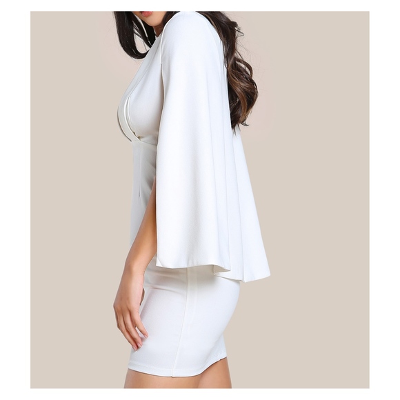 White Plunge Neckline Sleeveless Cape Dress - Picture 2 of 6